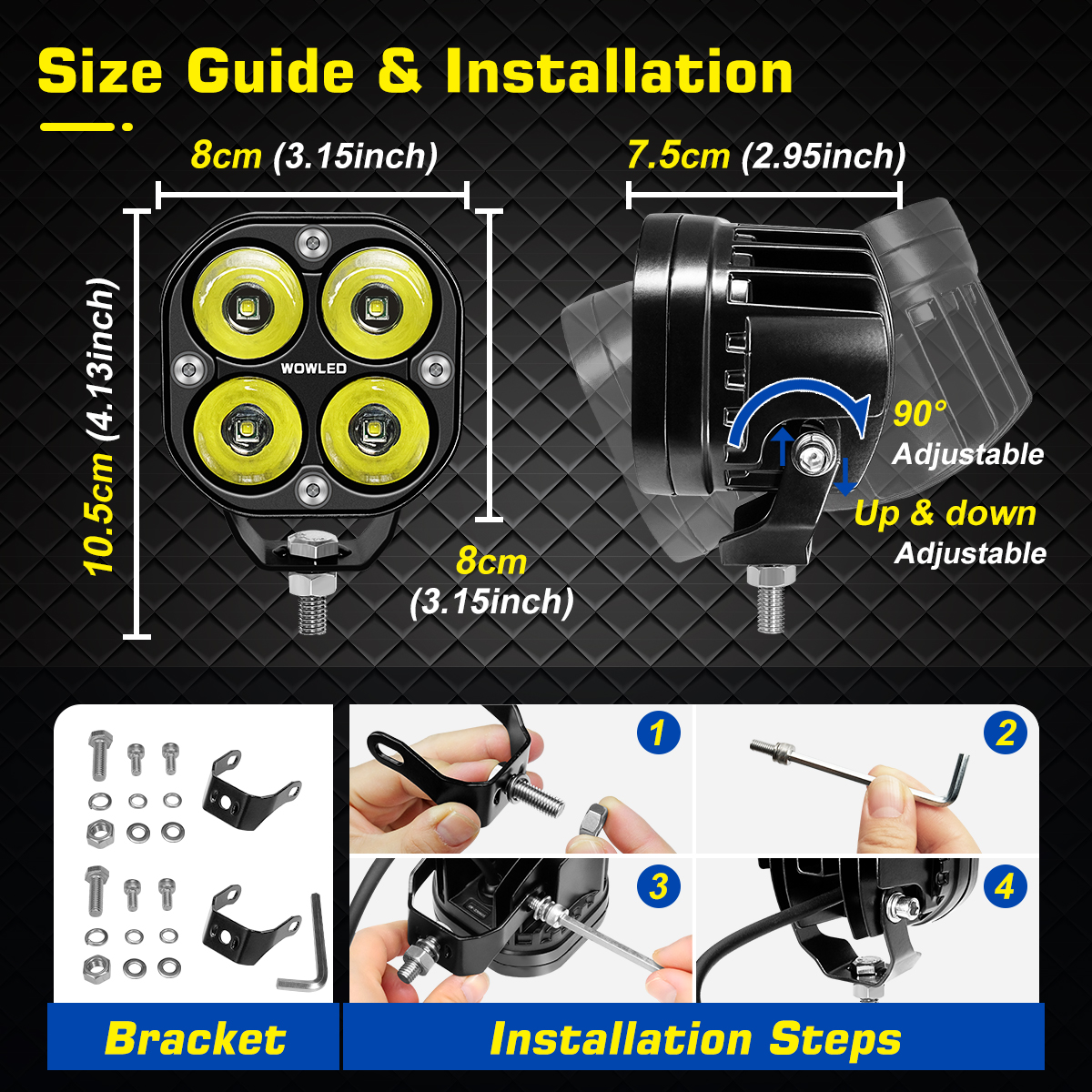 WOWLED Cubes Spot LED Pods Light, 2PCS 3Inch 80W Set Marine Spreader Driving Fog Lights for Truck, Off Road LED Pod Light 4X4 Waterproof LED ditch Lights for Tractor ATV SUV UTV Marine 12V 24V