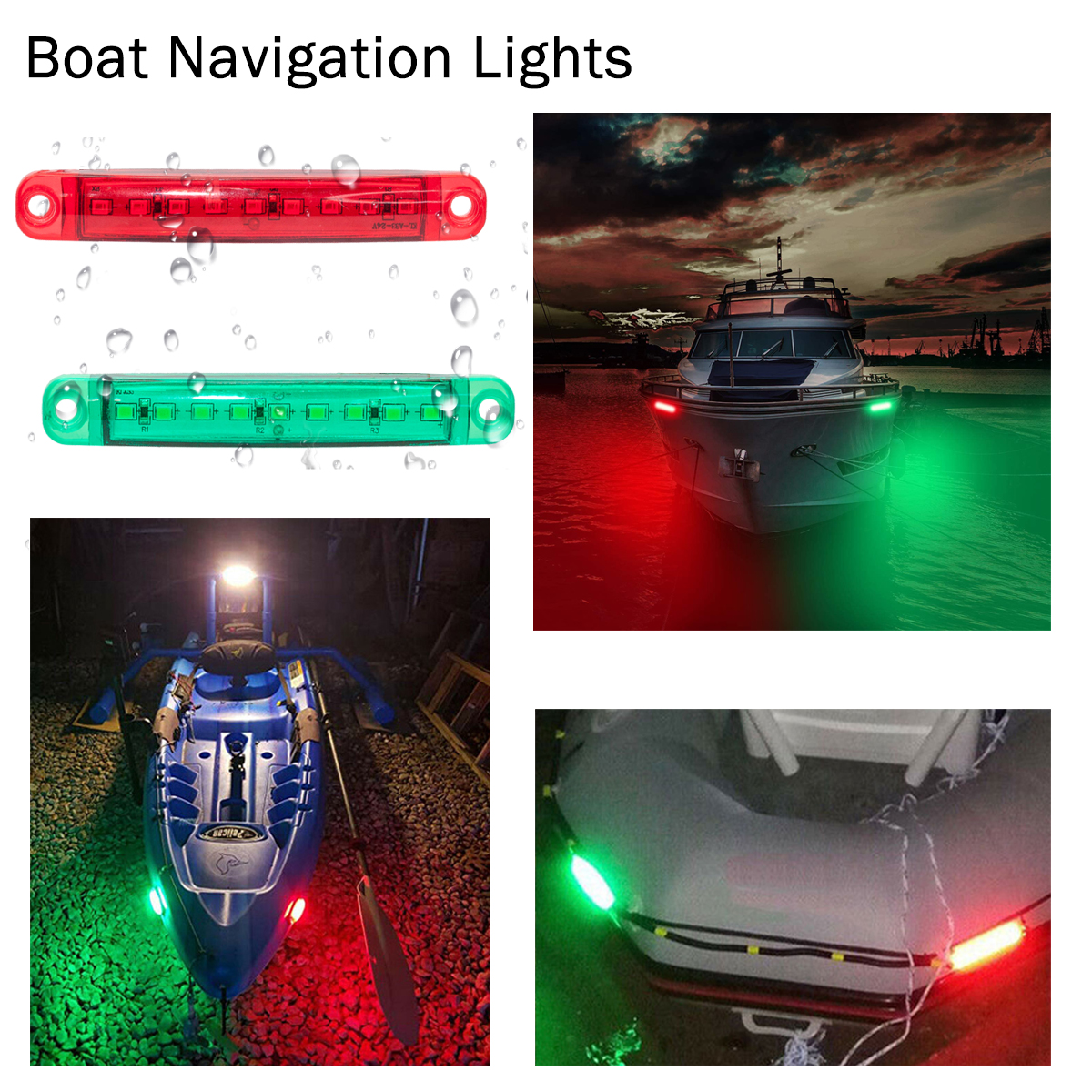 WOWLED 4Pcs Boat Navigation Lights, Stern Lights for Boats, Marine Led Strip Lights for Boat Lights Bow and Stern for For Yacht Fishing Pontoon Boat Sailboat Kayak Bass Boat Vessel(Red & Green)