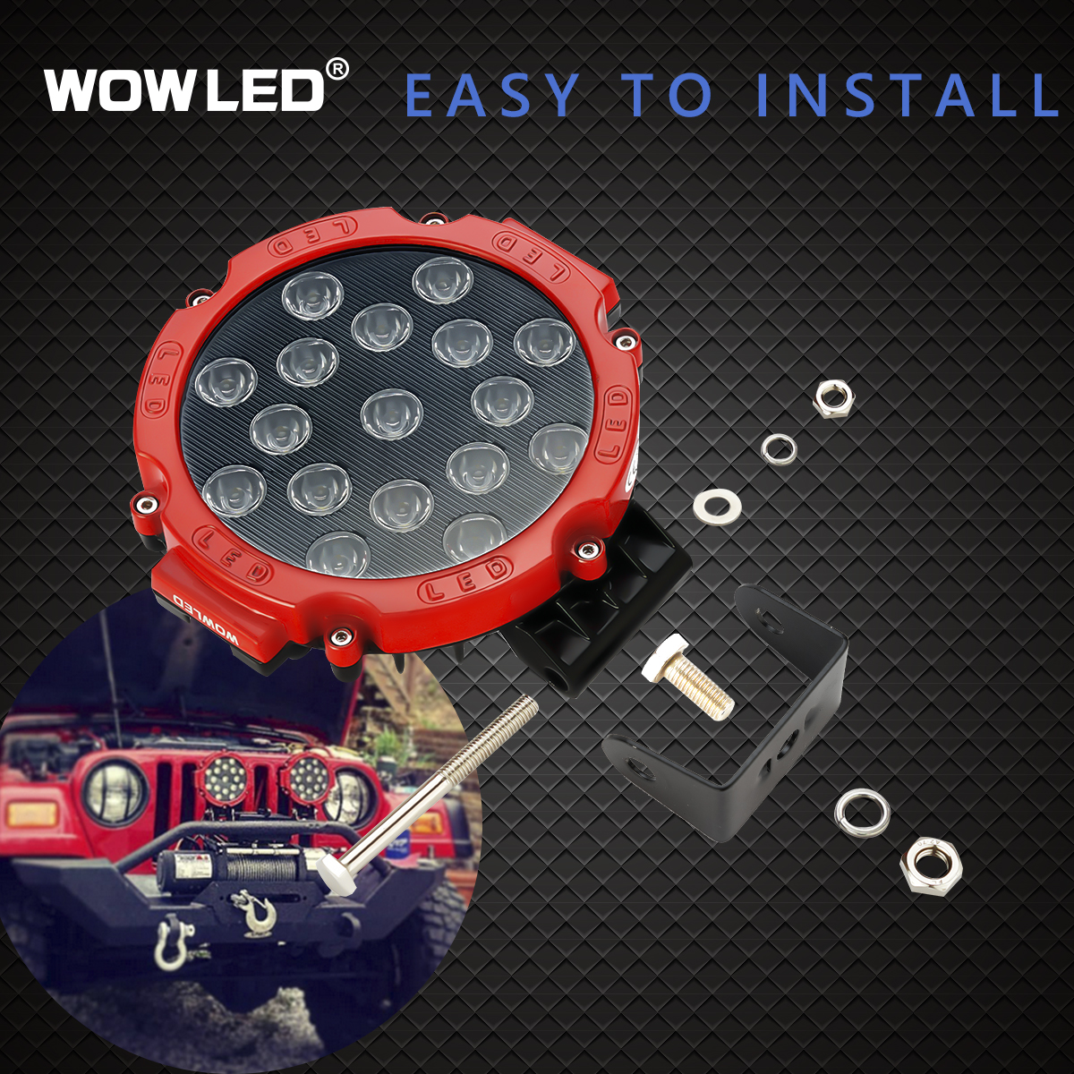 WOWLED Work Lights, 2 Pcs 51W Round LED Work Light Red LED Driving Light Spot Beam Work Lamp for Offroad Driving SUV 4WD 4X4 ATV Truck Boat Car Camp