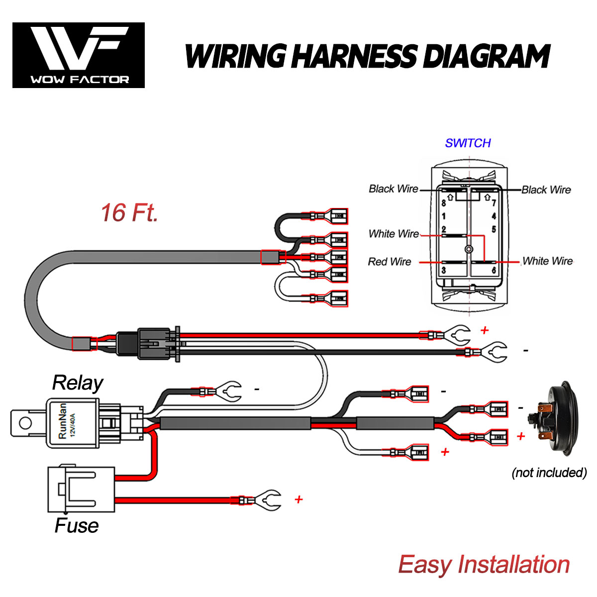 WOWLED 2 Leads Truck Train SUV ATV Boat Horn Wiring Relay Kit with Laser Horn Rocker Switch, Green Light