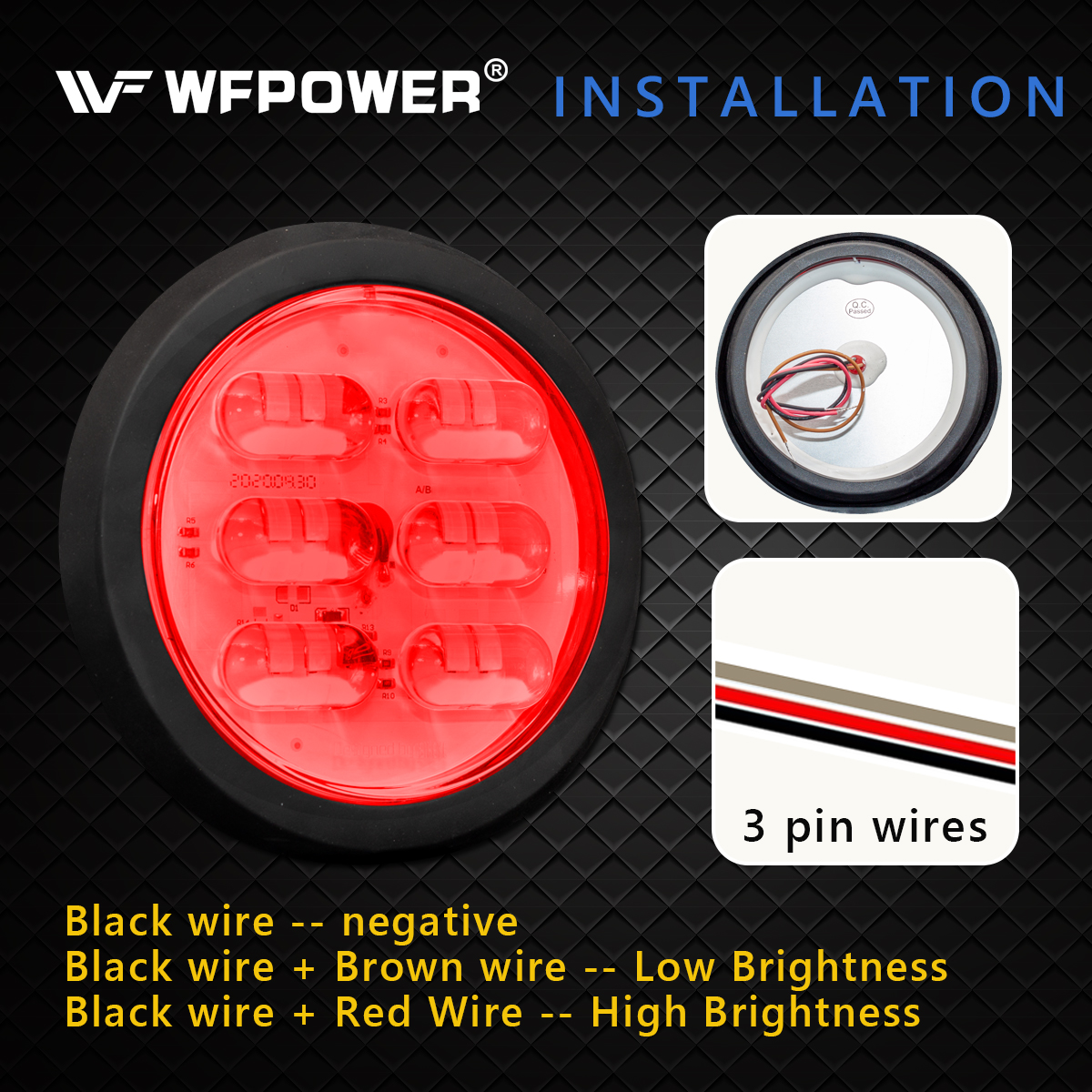 WFPOWER 4 Inch Round LED Trailer Tail Light, 4 Pack LED Stop Turn Tail Back-up Reverse Fog Lights with rubber Grommet, IP67 36LEDs Park Turn Lights for Trailer RV Trucks 12V 24V (2 Red + 2 White)