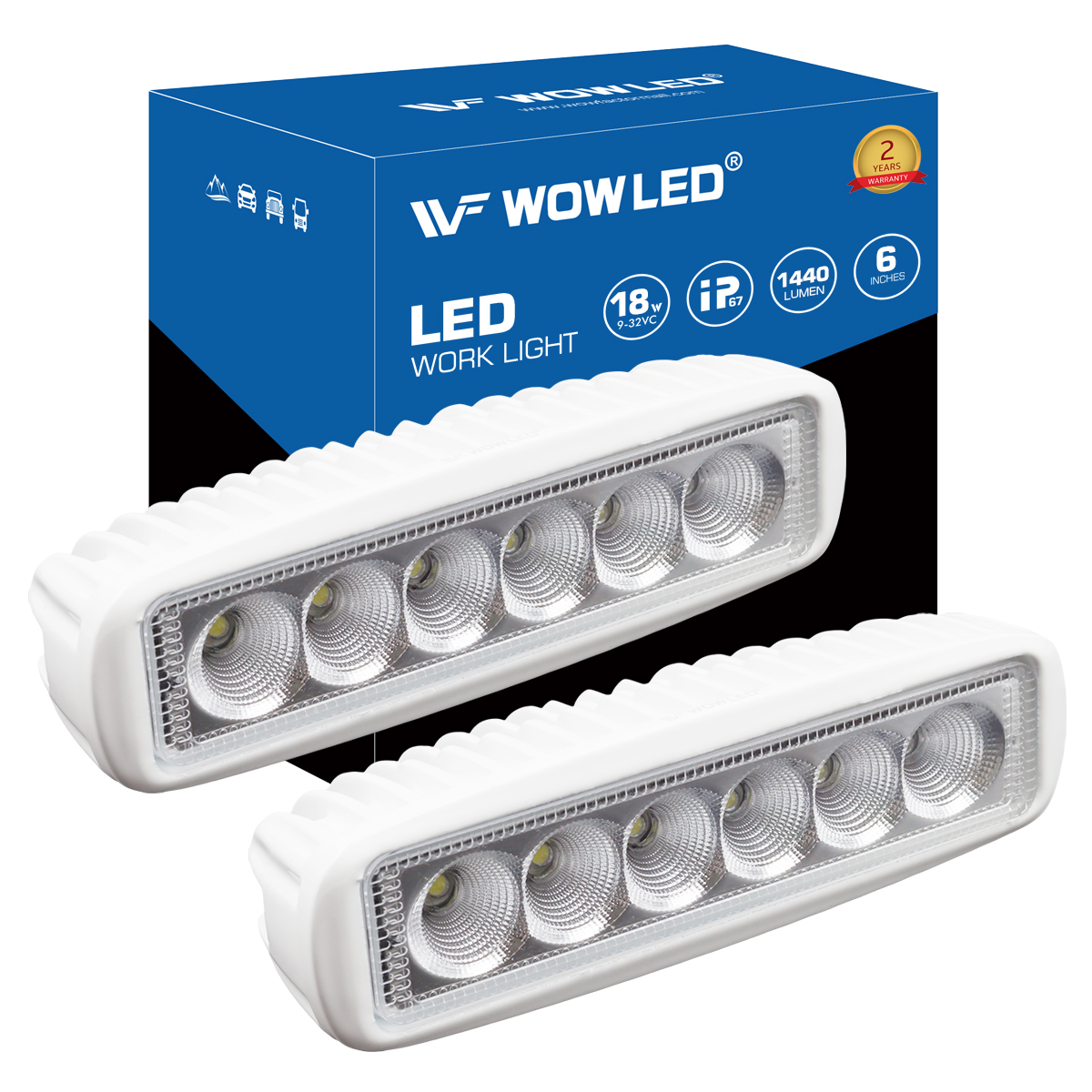 WOWLED Boat Light 2 Pack, LED Marine Spotlights Waterproof, 6 inch Deck Dock Flood Light for Boat Accessories Pontoon Fishing Truck SUV ATV 12V White