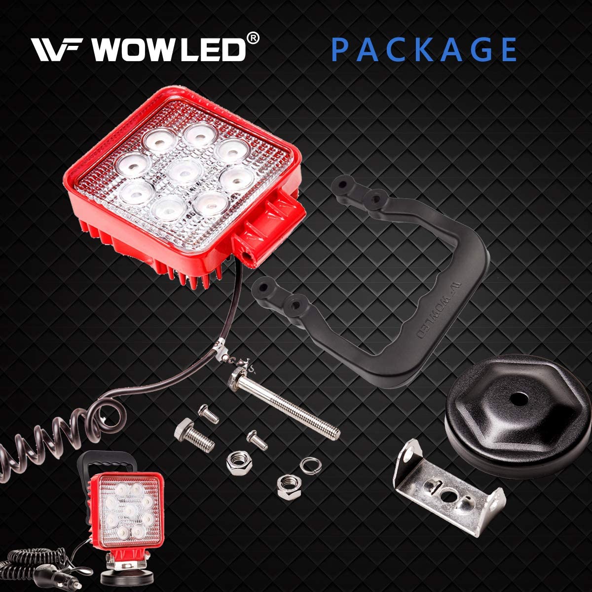 WOWLED 27W Portable LED Work Light Flood Lamp with Magnetic Base for Car, Off-Road, Truck, Boat, Tractor, Truck, Engineering Vehicle, Maintenance, Camping Light DC 9-32V