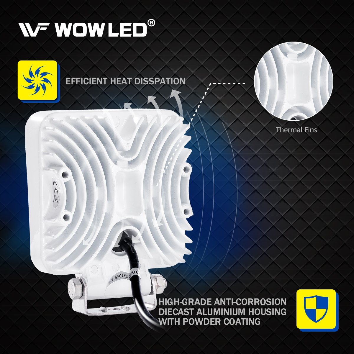 WOWLED Boat Light 2 Pack, LED Marine Spotlights Waterproof, Deck Dock Flood Light Work Light for Boat Accessories Pontoon Fishing Truck SUV Off-road 12V Square White