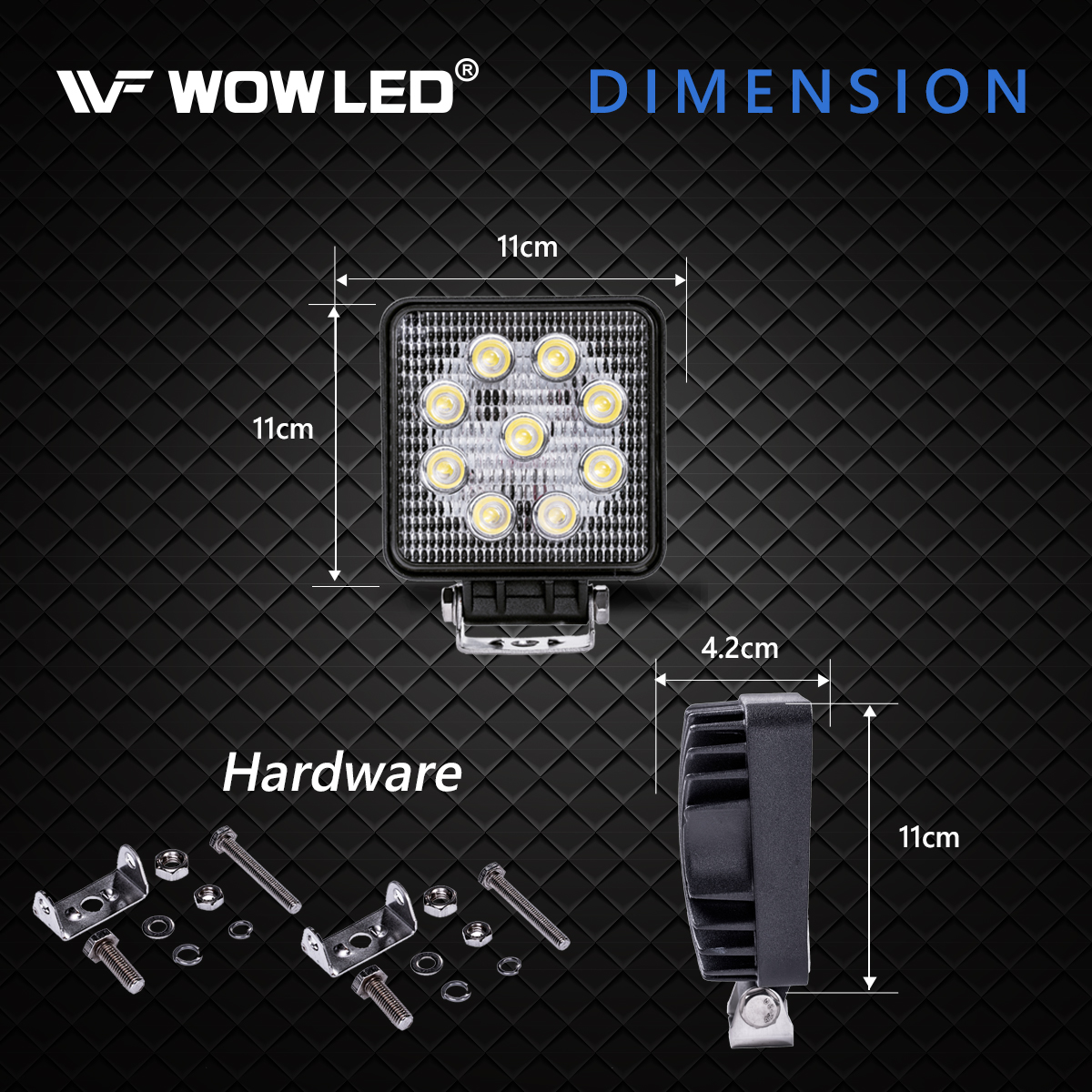 WOWLED LED Work Light, 2 Pcs 27W Offroad LED Work Light Flood Beam Driving Lamp Truck SUV UTE 4WD 4x4 Boat Camping Light 12V 24V