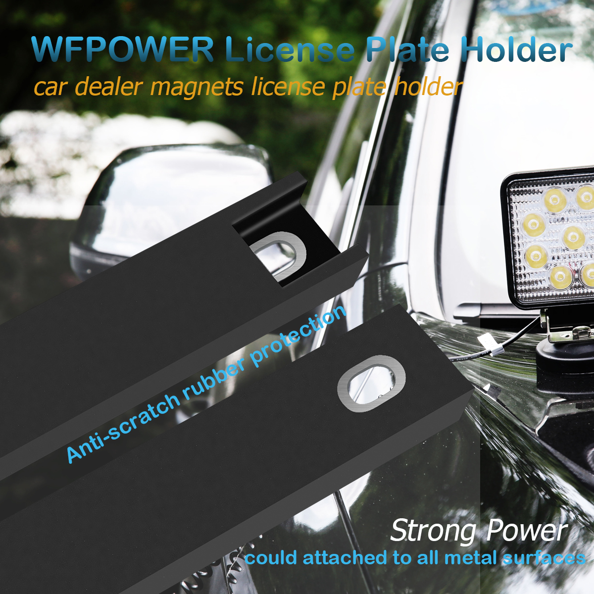 WOWLED 2 Pack Premium Rubber Coated Magnetic License Plate Holder, Magnet Tag, Demo Tag Test Drive, Car Dealer Magnet Bar License Plate Frame with Screws No Scratch for Car Truck (Black)