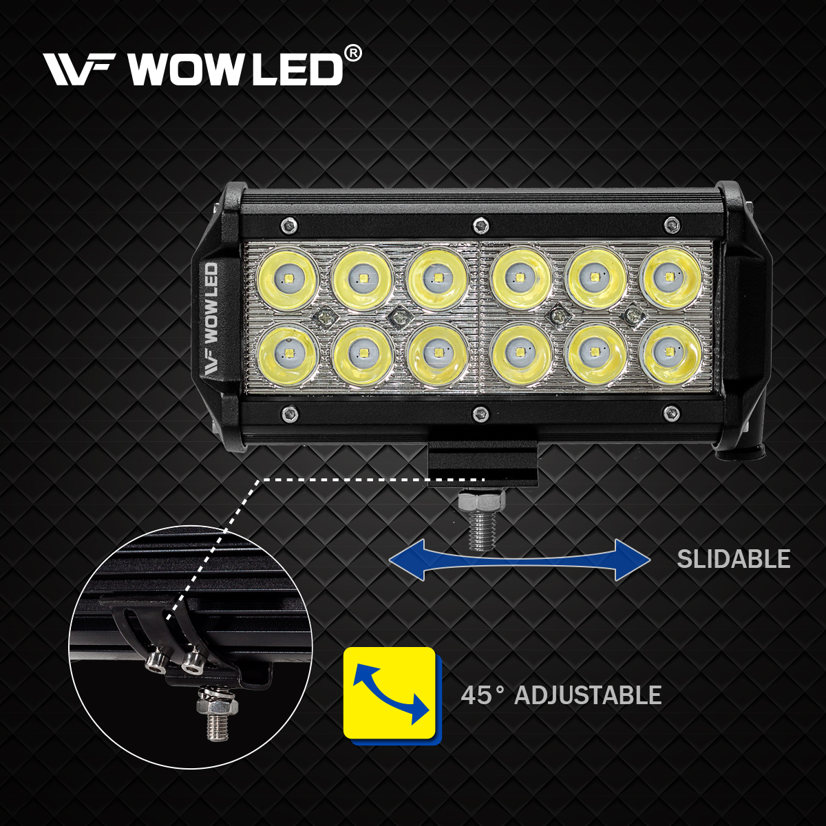 WOWLED 2 x 7 Inch 36W LED Work Light Bar Spot Beam for Truck Car Camp ATV UTE SUV LED Lights for Offroad Driving LED Light Bar Spotlight Lamp 4x4 12V