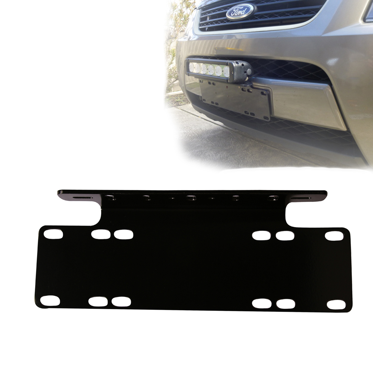 WOWLED Universal License Number Plate Frame, Aluminium Alloy Mounting Bracket Holder for Offroad Driving LED Light Bar and Work Lamps Truck Camp 4X4, Black