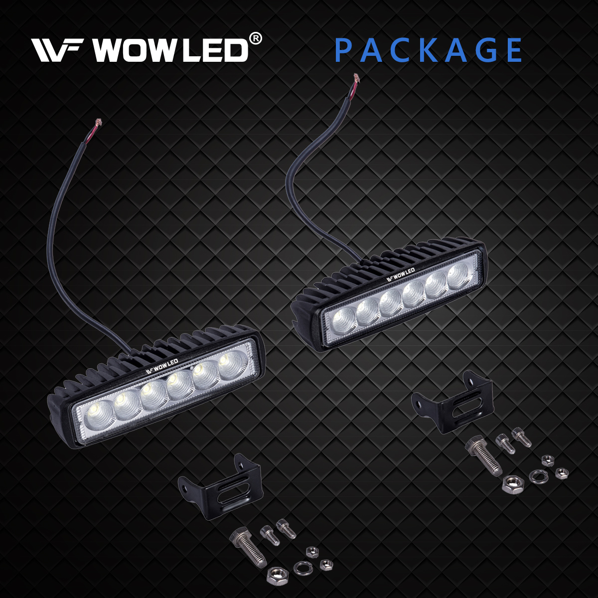 WOWLED 2 Pcs 18W LED Flood Lamp Work Driving Light Bar for SUV ATV Boat Truck 4x4 Marine Boat Camping Light