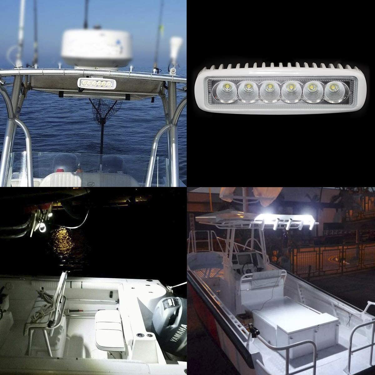 WOWLED Boat Light 2 Pack, LED Marine Spotlights Waterproof, 6 inch Deck Dock Flood Light for Boat Accessories Pontoon Fishing Truck SUV ATV 12V White