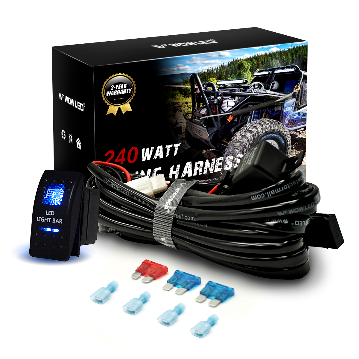 WOWLED High-end Wiring Harness Kit, LED Light Bar Wiring Harness Kit for Off Road Lights LED Light Bar with 12V 40A Relay On Off Switch(2 Lead)