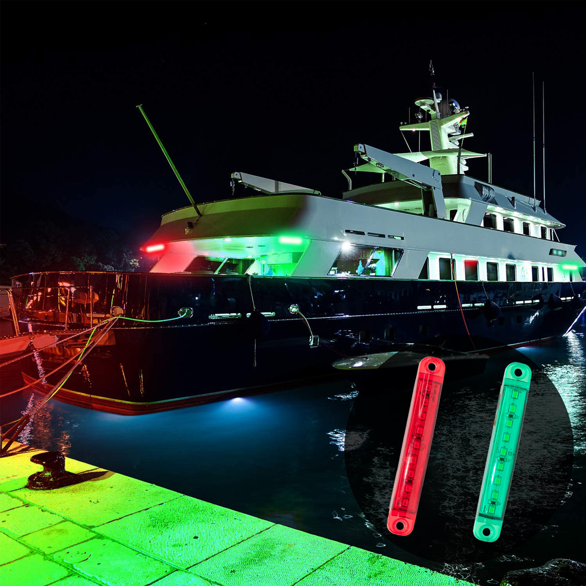 WOWLED 4Pcs Boat Navigation Lights, Stern Lights for Boats, Marine Led Strip Lights for Boat Lights Bow and Stern for For Yacht Fishing Pontoon Boat Sailboat Kayak Bass Boat Vessel(Red & Green)