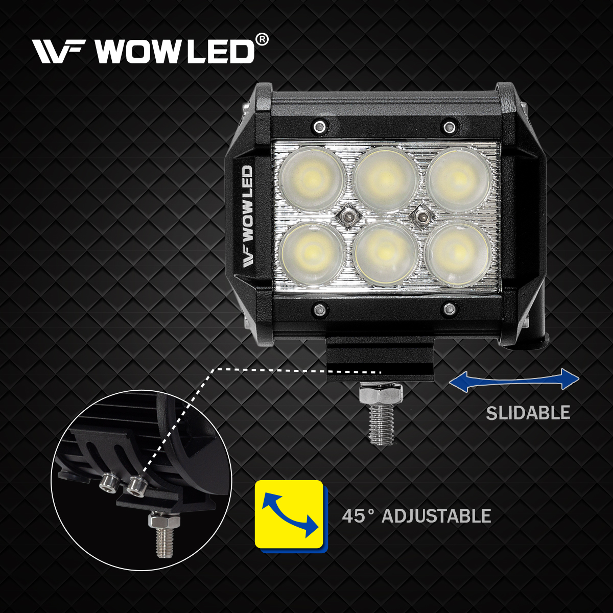 WOWLED 2 Pcs 4Inch 18W Floodlight LED Work Light Bar Fog Lamp Driving Offroad Flood Light Bar for Car Tractor Trucks SUV ATV Boat Camp 4x4 LED Flood Work Lamp Fog Lights IP67 10-30V DC