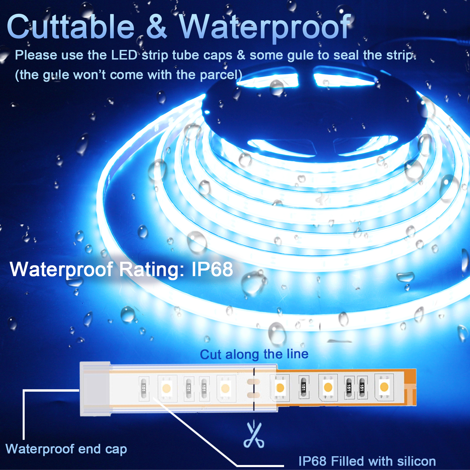  UCINNOVATE 16.4ftLED Boat Light Strip, Marine Waterproof LED Strips, Boat PontoonInterior Light for Boat Deck Light, Accent Light, Courtesy Interior Lights, Fishing Night,12V (Blue) 