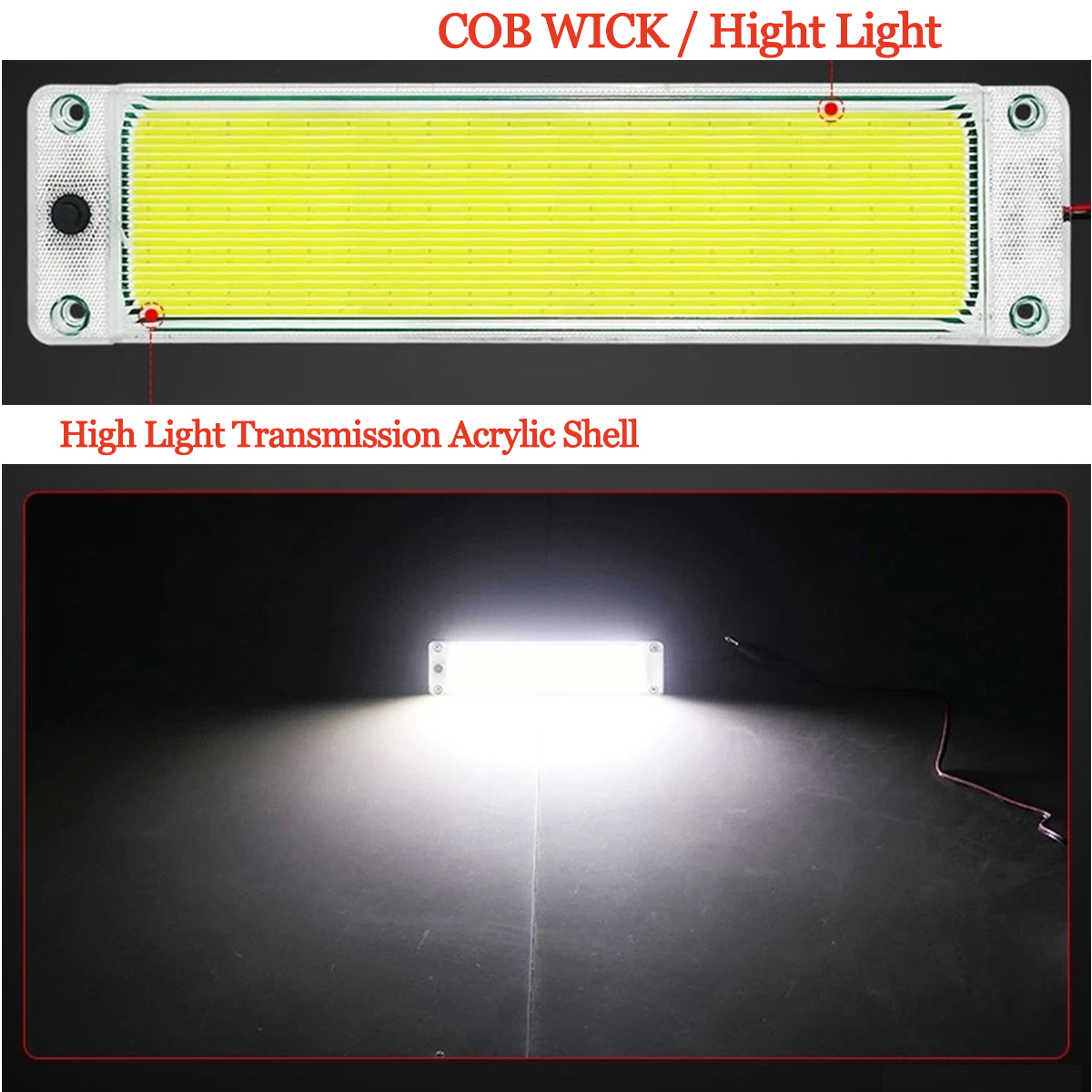 WOWLED 12V 105 COB LED Interior Lights 2Pack, 12W LED RV Ceiling Roof Lights Bar Lamp with On/Off Switch, LED Interior Lighting for Car Camper Van Bus Caravan Boat Dome Light Motorhome Kitchen