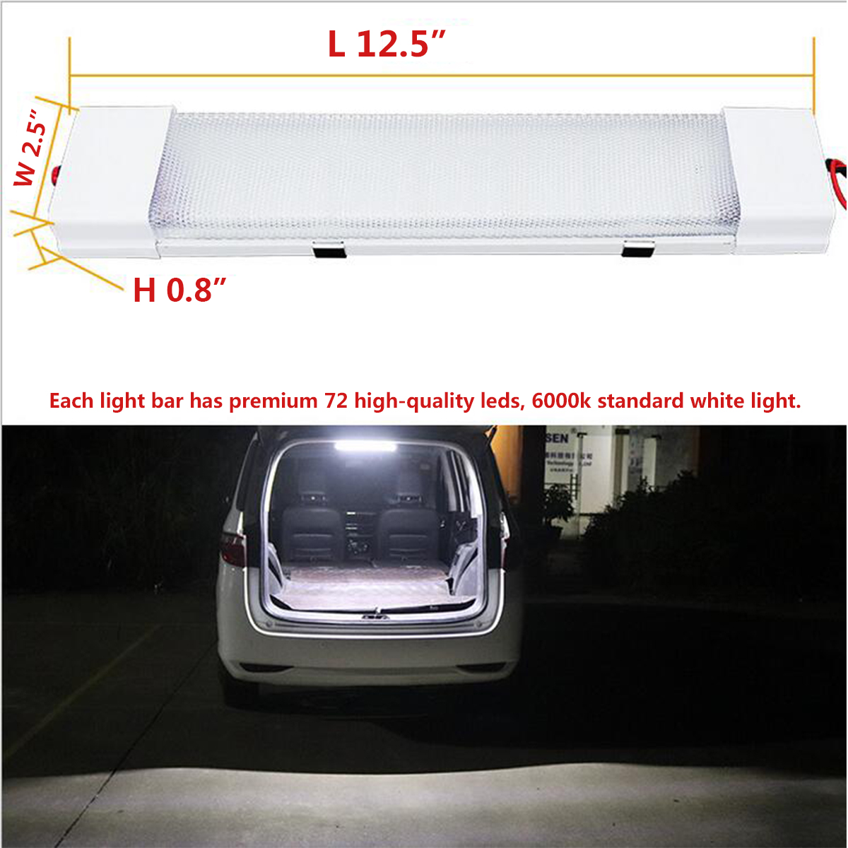 WOWLED 12V 72LED Interior Lights, 10W LED RV Ceiling Roof Lights Bar Lamp with On/Off Switch, LED Interior Lighting for Car Camper Van Bus Caravan Boat Dome Light Camp Motorhome Kitchen