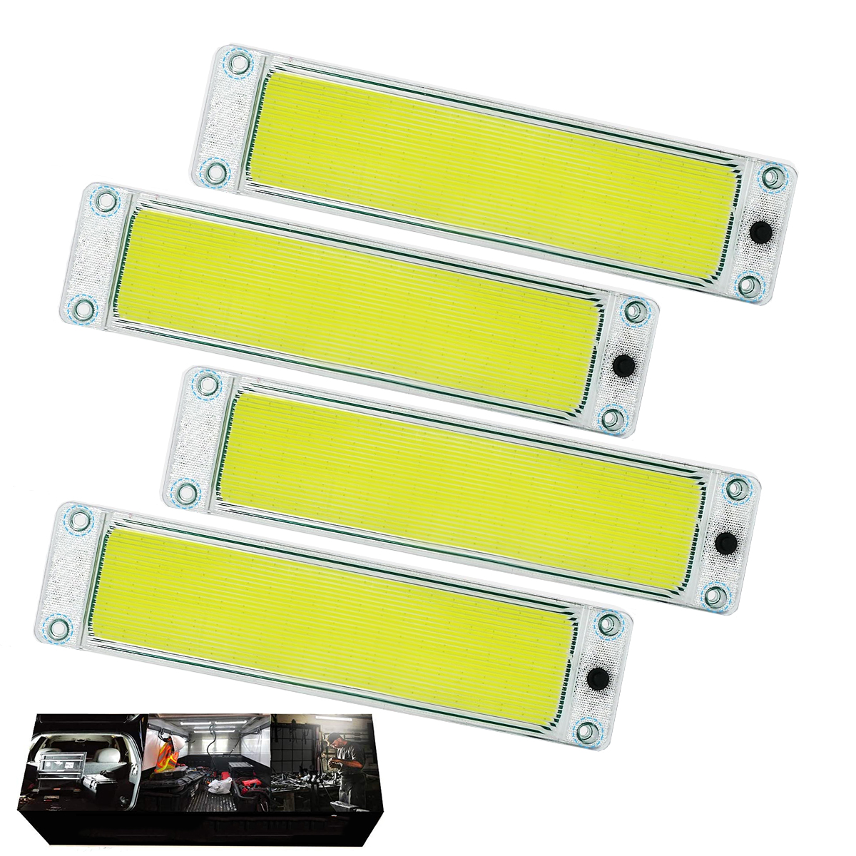 WOWLED 12V 105 COB LED Interior Lights 4Pack, 12W LED RV Ceiling Roof Light Bar Lamp with On/Off Switch, LED Interior Lighting for Car Camper Van Bus Caravan Boat Dome Light Motorhome Kitchen Lights