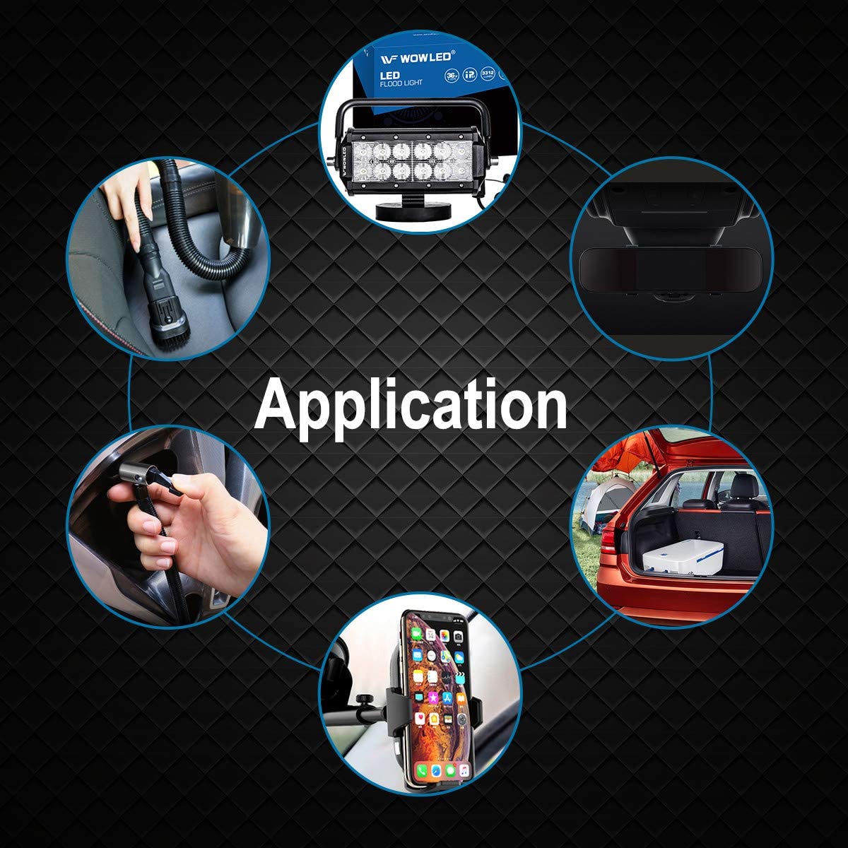 WOWLED Cigarette Lighter Extension Cord 16AWG 12ft, Heavy Duty Pure Copper Core Wire Cable with 15A Fuse, DC Extension Cord 12V/24V for Car Charger, Tire Inflator, Compressor Pump, Cleaner, Camping