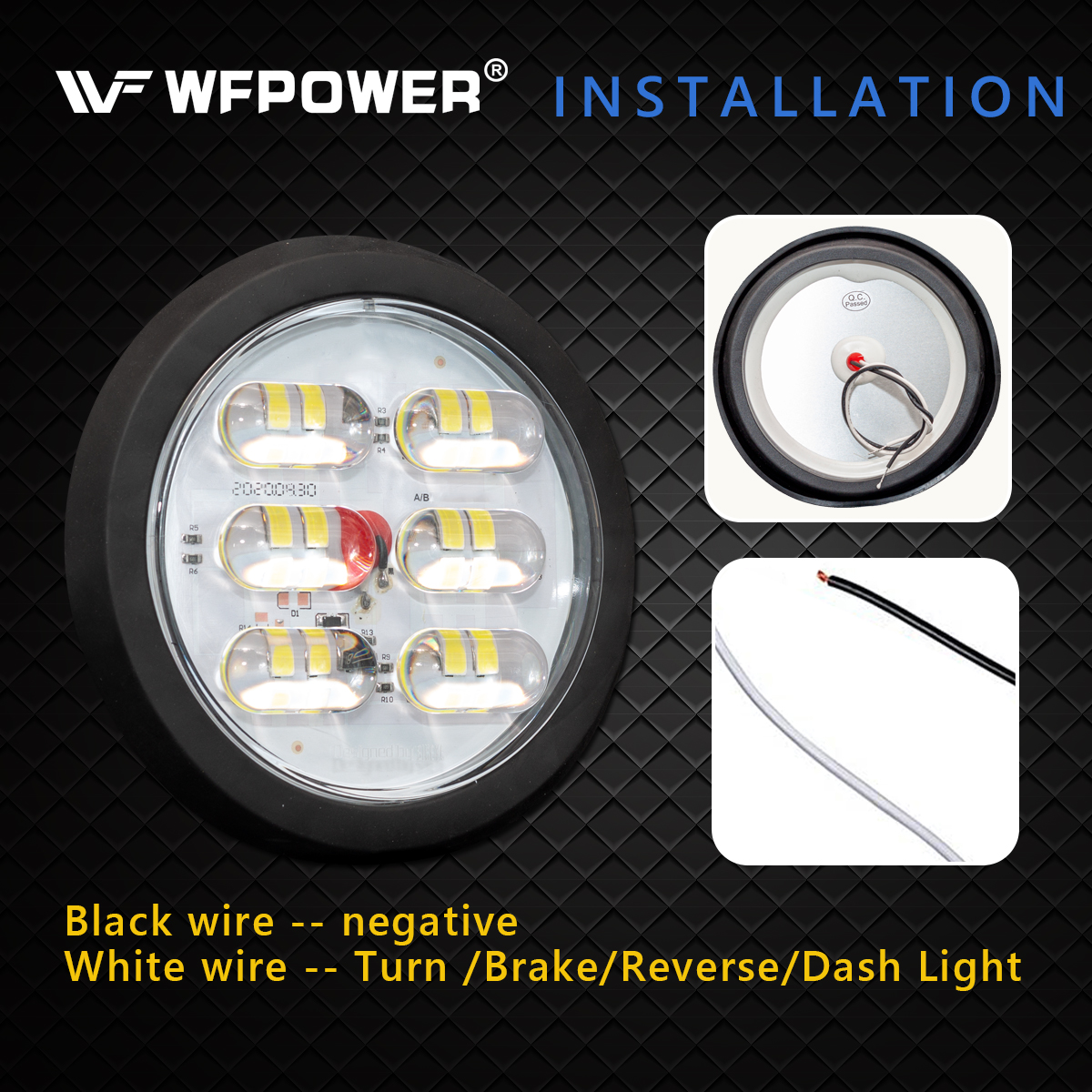 WFPOWER 4 Inch Round LED Trailer Tail Light, 4 Pack LED Stop Turn Tail Back-up Reverse Fog Lights with rubber Grommet, IP67 36LEDs Park Turn Lights for Trailer RV Trucks 12V 24V (2 Red + 2 White)