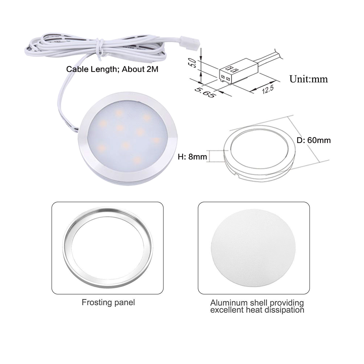 WOWLED 6 Pack 12V LED Dimmable Puck Lights, Linkable Under Cabinet Lighting with Wireless RF Remote and Power Adapter, Book Case, Under Counter, All Accessories Included (3000K Warm White)