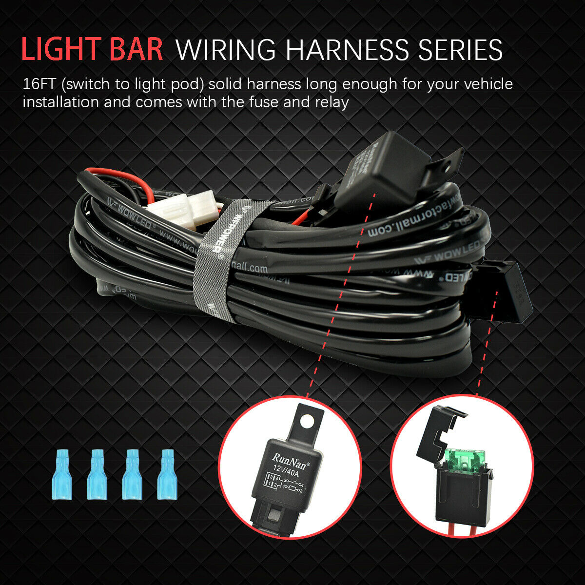 WOWLED LED Light Bar Wiring Harness Relay Kit + Switch 12V Car Wiring Kit for Fog light Spotlight Lamp Off-road light, 4x4 ATV Truck Boat SUV UTV, Braided