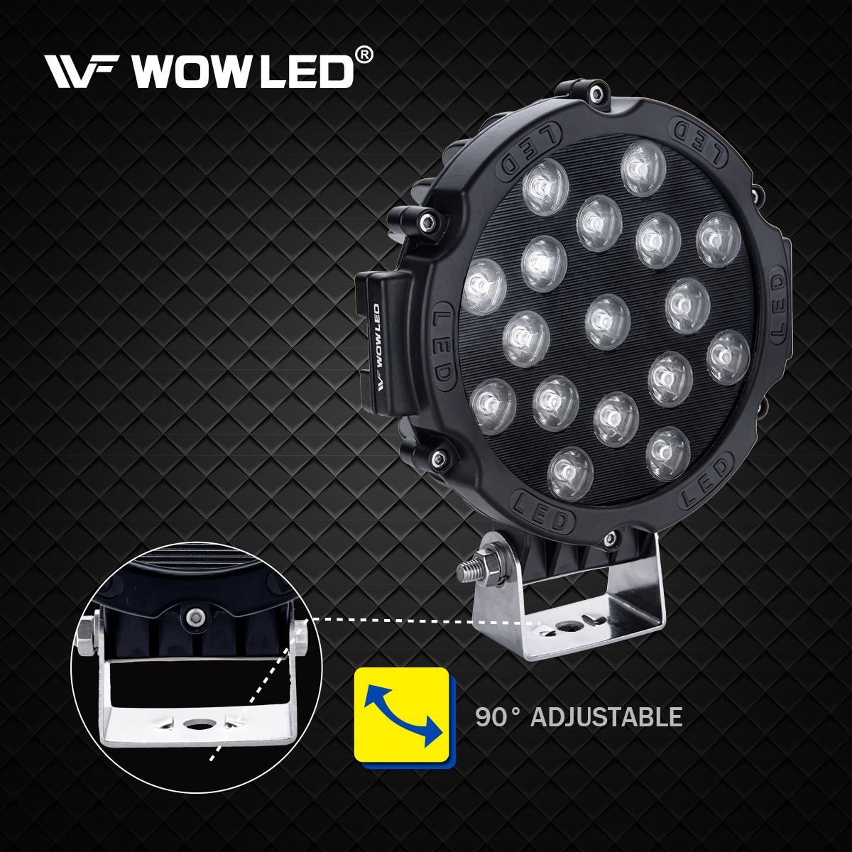 WOWLED 7inch Round LED Spot Light, 2 Pcs 51W 7inch LED Driving Light Spot Beam Work Lamp for Offroad SUV 4WD 4X4 Truck Boat
