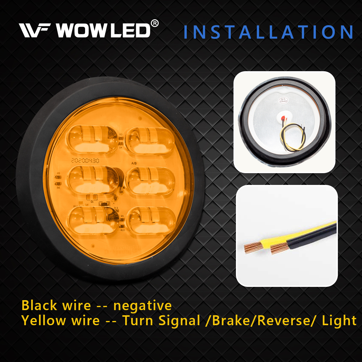 WOWLED 4Pcs 4 Inch Round Led Trailer Tail Lights Kit, 2 Pack Red + 2 Pack Amber LED Waterproof Grommet 4" Brake Stop Turn Tail Marker Trailer Lights for Truck RV Boat UTE UTV 12V 24V