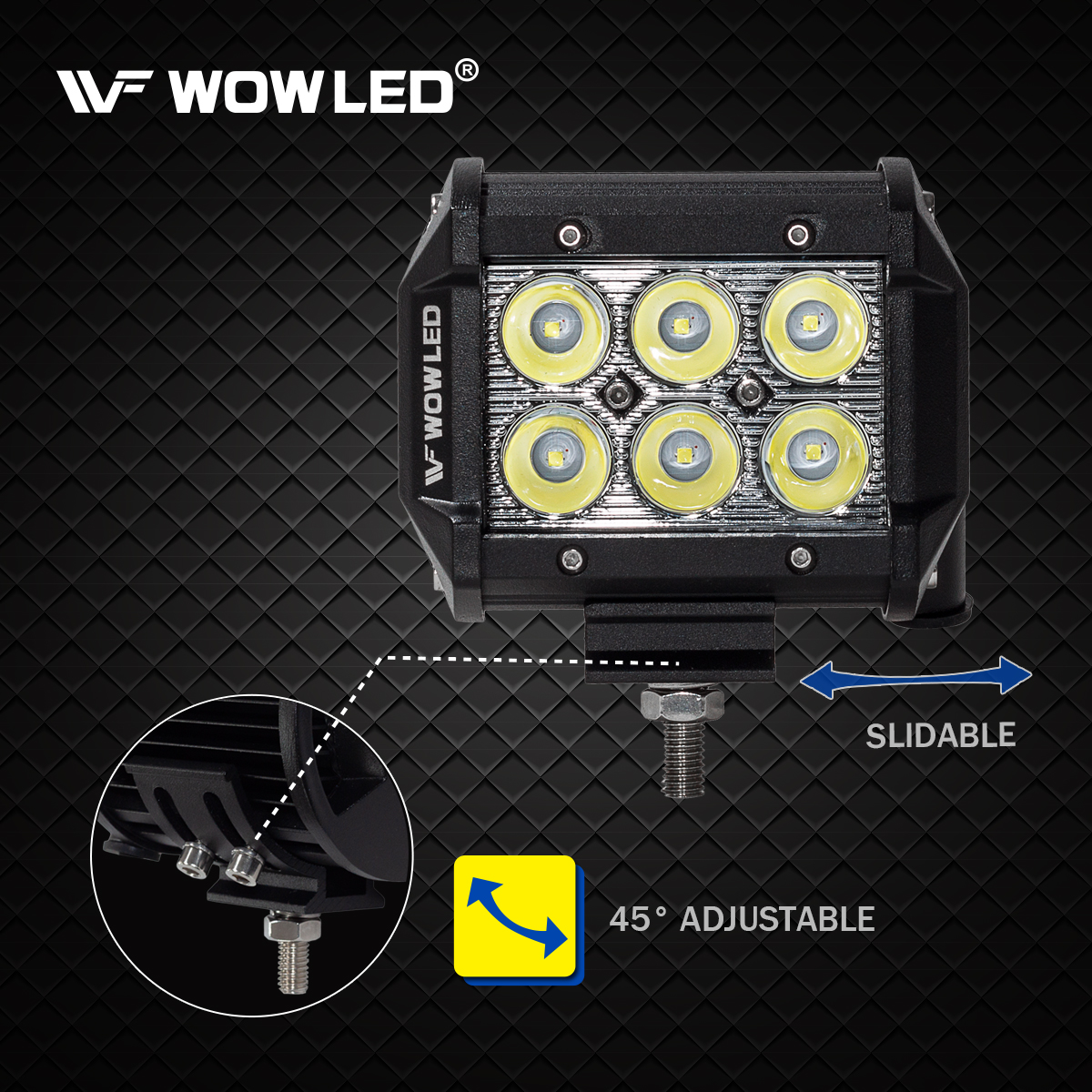 WOWLED 2 Pcs 18W LED Flood Lamp Work Driving Light Bar for SUV ATV Boat Truck 4x4 Marine Boat Camping Light