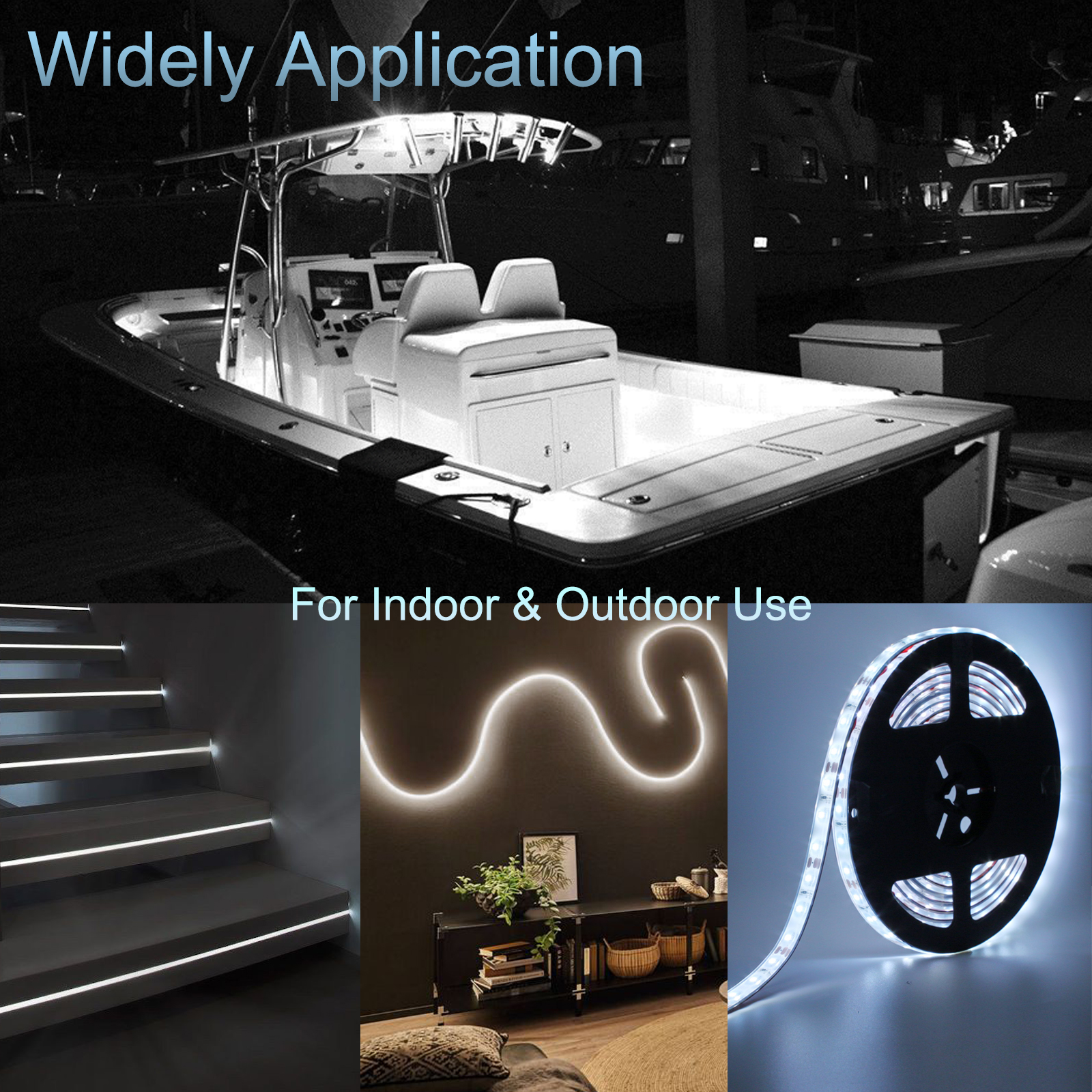 WOWLED - Tira de luz LED marina, 5 m (5 m), resistente al agua, luz interior LED para barco para cubierta de barco, luz de acento, luces interiores de cortes韆, noche de pesca, barco pont髇 (blanco, 12 V)