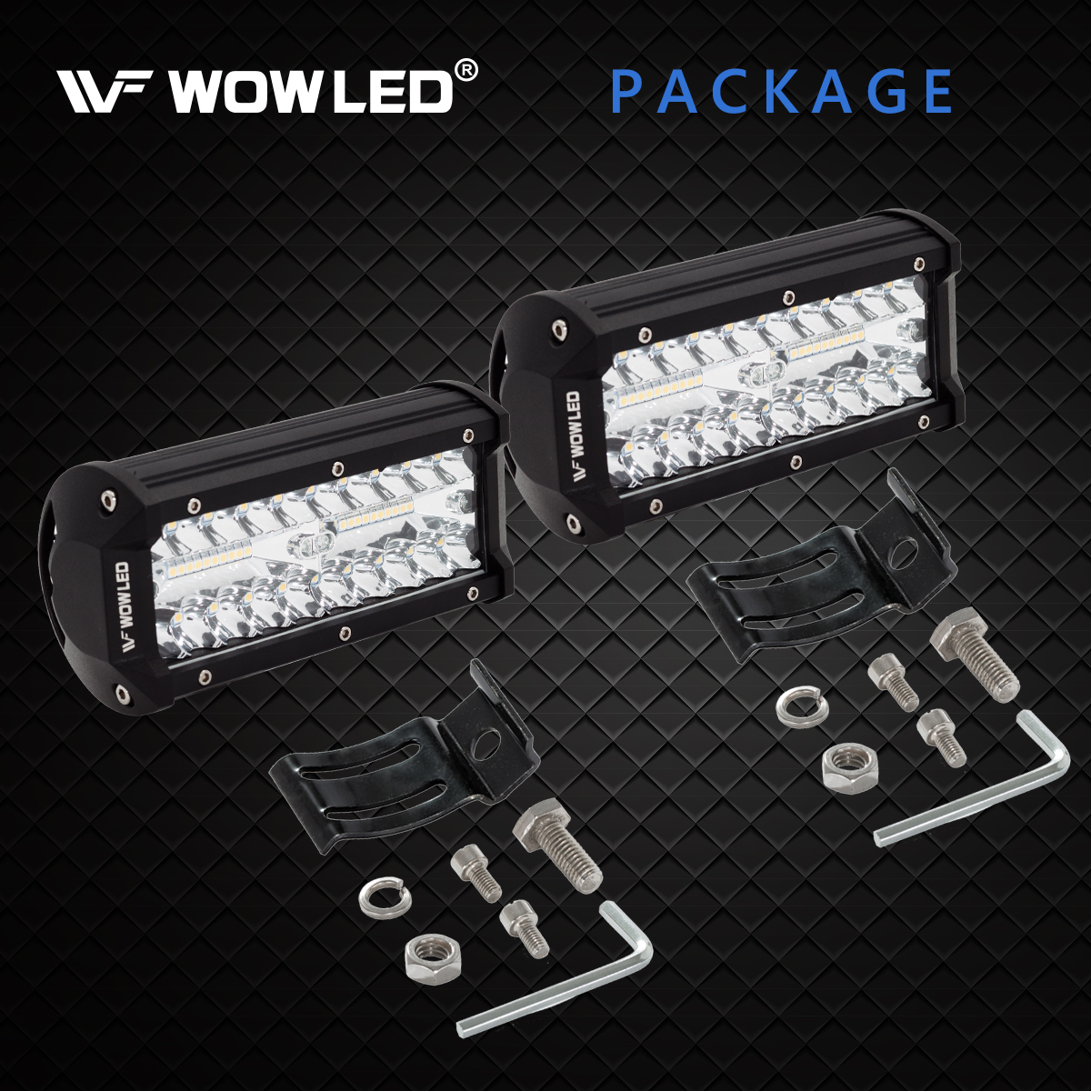 WOWLED 2 Pack 7" LED Light Bar, 12V 12000LM Offroad Driving Lights Work Bar Lamp IP67 Waterproof Combo Beam LED Lights for Car Boat Camp Light Truck 4x4