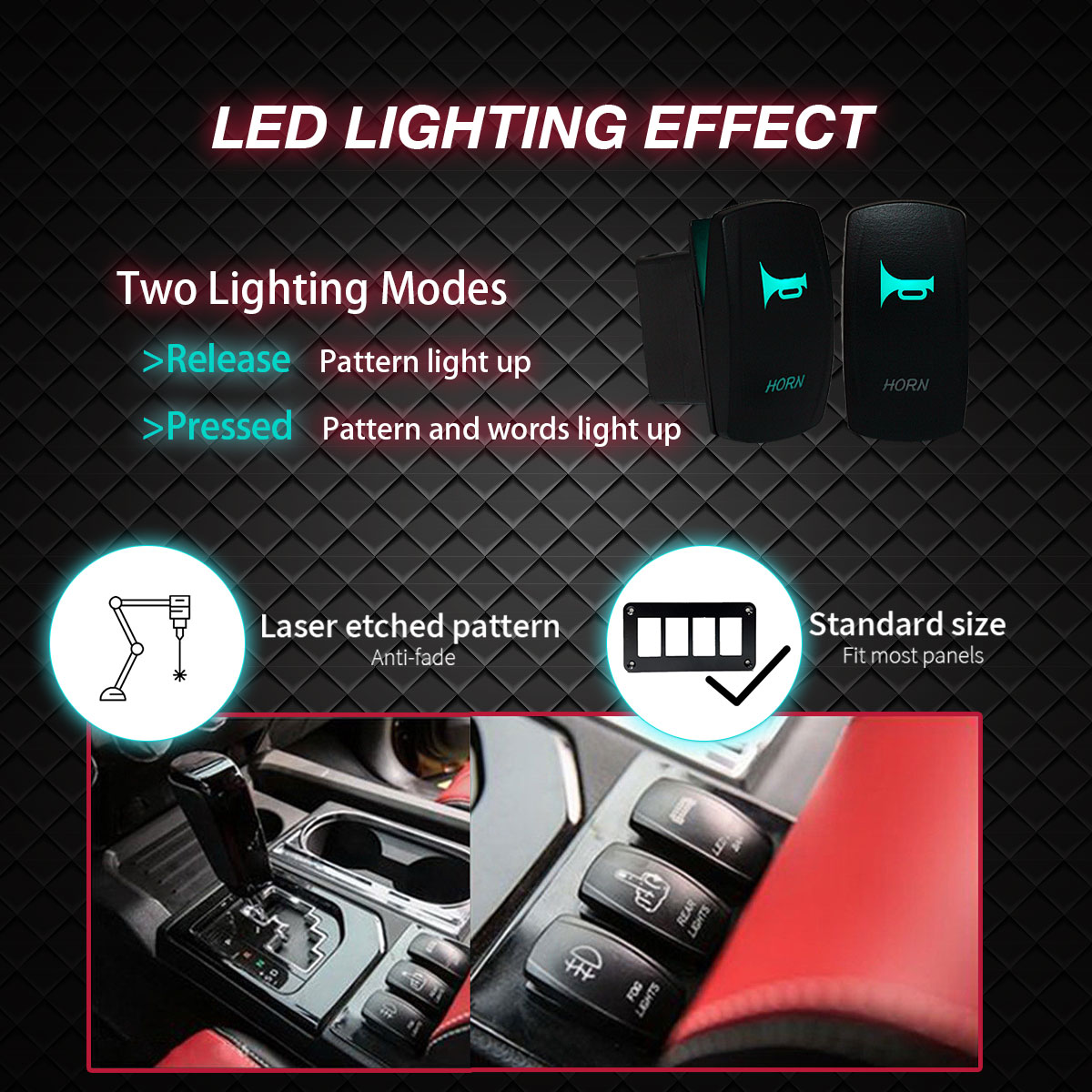 WOWLED 2 Leads Truck Train SUV ATV Boat Horn Wiring Relay Kit with Laser Horn Rocker Switch, Green Light