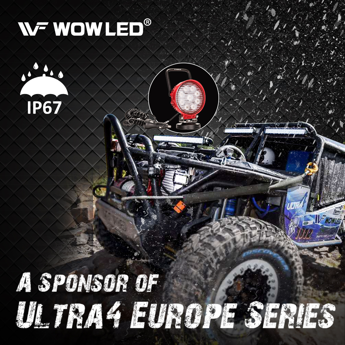 WOWLED 12V 24V 27W Red Round Magnetic Base LED Work Light Floodlight Offroad Driving Work Lamp Bar Flood Beam FogLight for Car Truck Boat 4X4 Camping Light Lamp