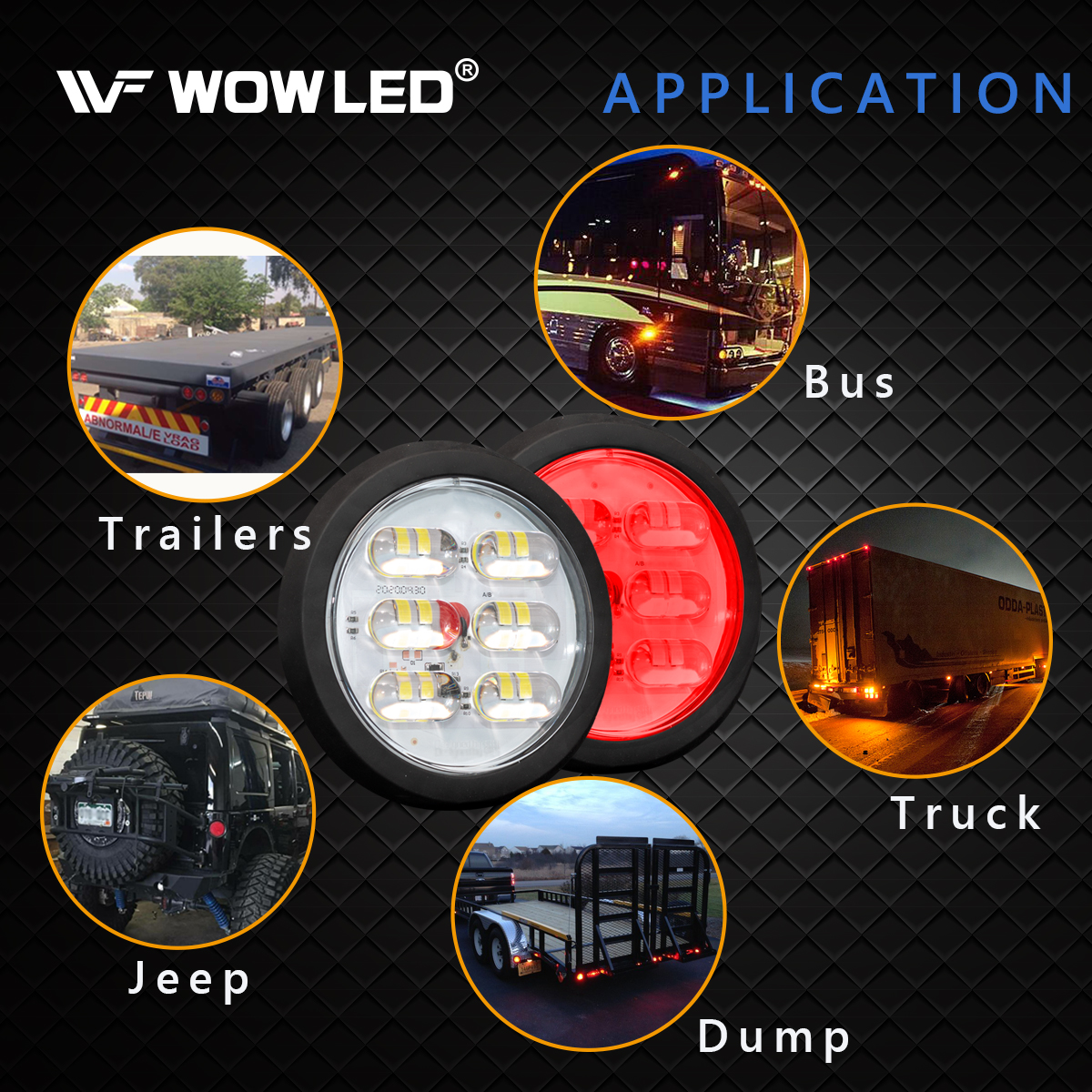 WFPOWER 4 Inch Round LED Trailer Tail Light, 4 Pack LED Stop Turn Tail Back-up Reverse Fog Lights with rubber Grommet, IP67 36LEDs Park Turn Lights for Trailer RV Trucks 12V 24V (2 Red + 2 White)