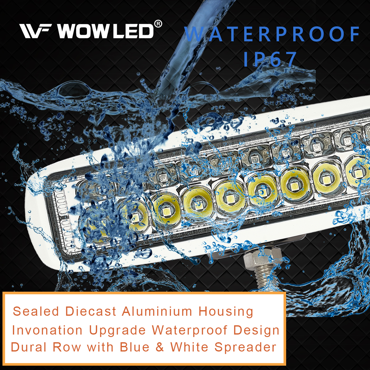 WOWLED LED Marine Boat Lights, 6.3Inch White & Blue Spreader 2 In 1 Deck Spot Light IP67 Waterproof Double Row T-Top Dock Fog Spotlights for Pontoon Boat Fishing Accessories Truck 12V 24V (2 Pack )