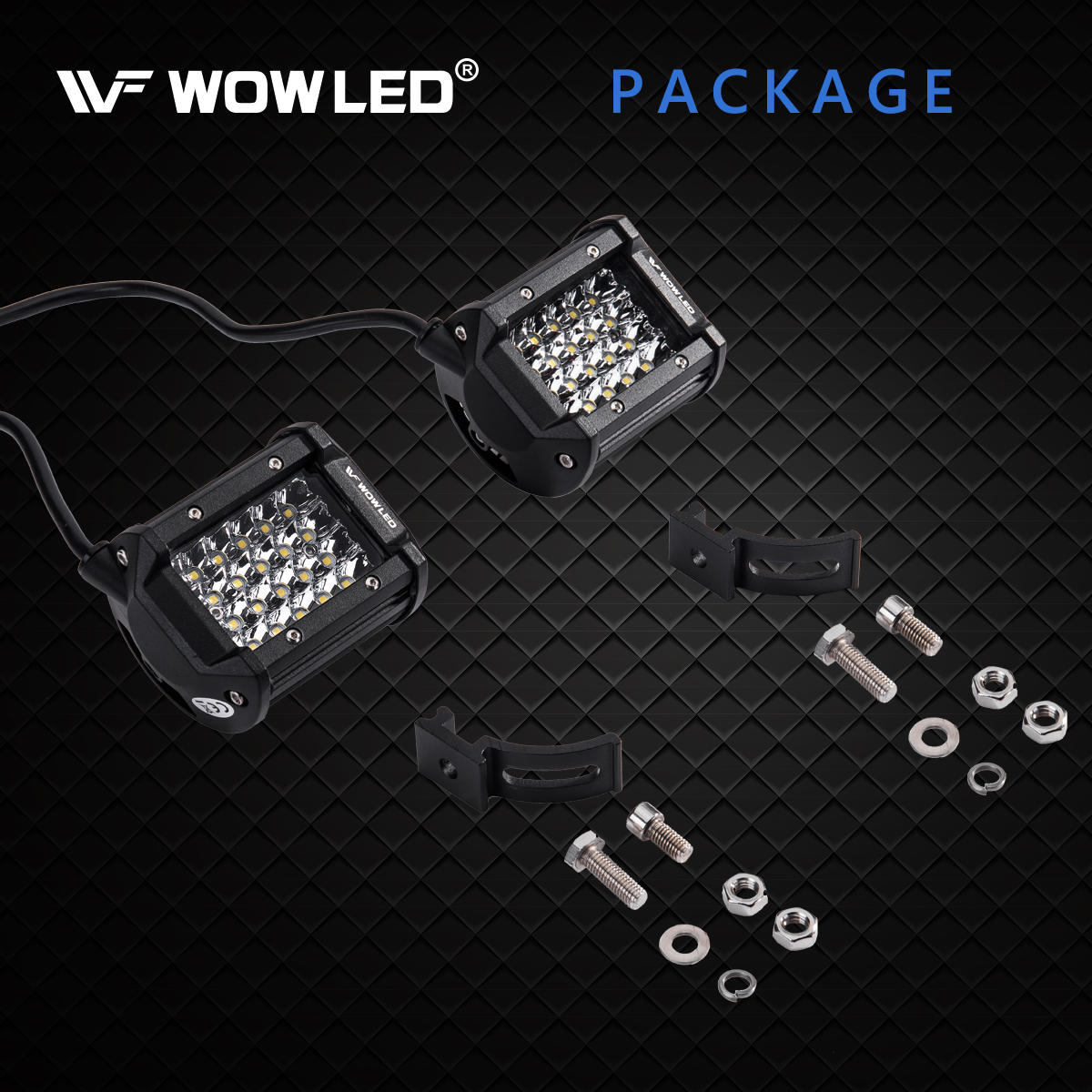 WOWLED Offroad 4 Inch Quad Row LED Pods 2 Pack, 7200LM Spot Beam 4 Rows LED Light Bar Off Road Work Light Driving Fog Lamps Car ATV UTE Truck Bar Lamp Camp Light 12V 24V DC 4X4
