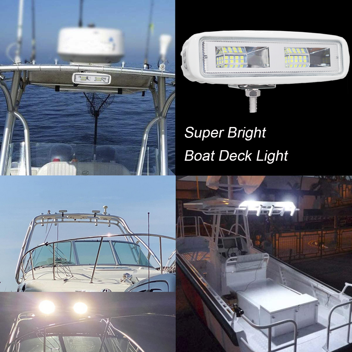 WOWLED Marine Boat Lights, 2Pcs Superbright Innovative 48W LED Waterproof Spotlights Deck Dock Spreader Lights, 6 Inch Flood Light Bar for Boat Accessories Fishing 12V 24V