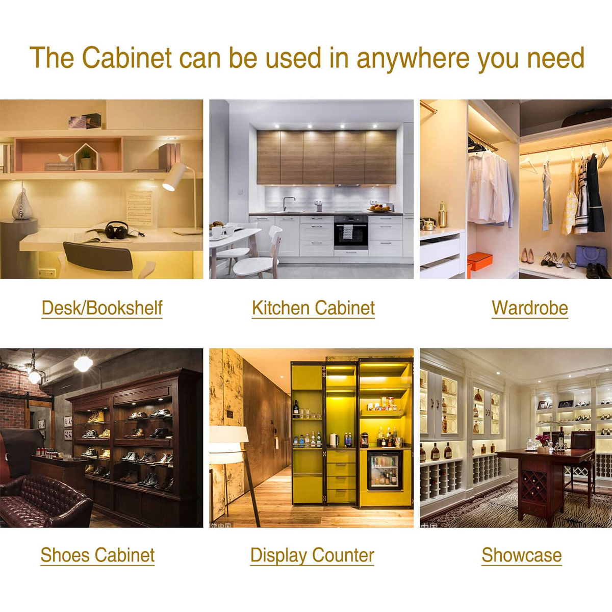 WOWLED 6 Pack 12V LED Dimmable Puck Lights, Linkable Under Cabinet Lighting with Wireless RF Remote and Power Adapter, Book Case, Under Counter, All Accessories Included (3000K Warm White)