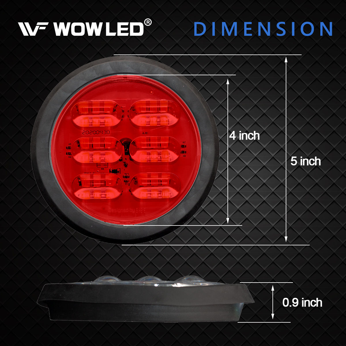 WOWLED 4Pcs 4 Inch Round Red LED Trailer Tail Lights, 36 LED Waterproof 4" Brake Stop Turn Tail Marker Trailer Lights, Flush Mount Rubber Grommet Design for Truck Trailer RV Boat UTE UTV 12V 24V