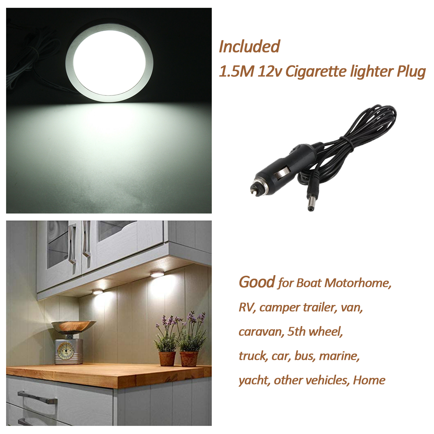 WOWLED 12V RV Under Cabinet Lighting 4Pack, Interior Car Lights, Dimmable White 3W LED Car Lights Interior with Wireless RF Remote, Car accessories for Boat Motorhome, Van Camper, Caravan, Yachts