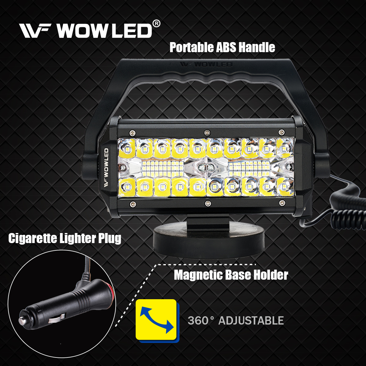 WOWLED Portable LED Work Light with Magnetic Base, 48W Super Bright Waterproof Flood & Spot Lights Job Site Lighting Fog Lights for SUV Boat Bar Truck Outdoor Camping Car Repairing Emergency Lights