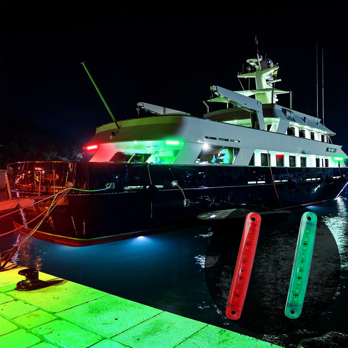 WOWLED 8Pcs Pcs Boat Navigation Lights, Stern Lights for Boats, Marine Led Strip Lights for Boat Lights Bow and Stern for For Yacht Fishing Pontoon Boat Sailboat Kayak Bass Boat Vessel(Red & Green) 