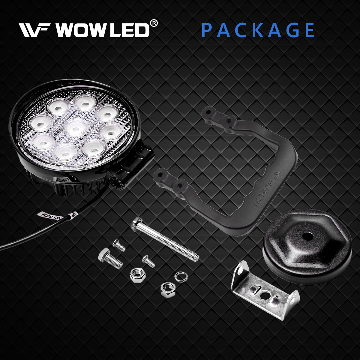 WOWLED 12V 24V 27W Round Magnetic Base LED Work Light Floodlight Offroad Driving Work Lamp Bar Flood Beam Fog Light for Car Truck Boat 4X4 IP67 Camping Light Lamp