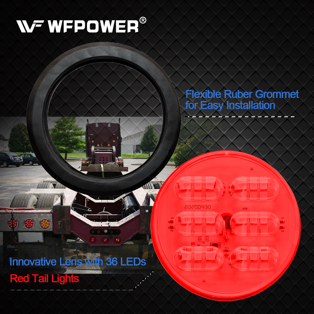 WFPOWER 4 Inch Round LED Trailer Tail Light, 4 Pack LED Stop Turn Tail Back-up Reverse Fog Lights with rubber Grommet, IP67 36LEDs Park Turn Lights for Trailer RV Trucks 12V 24V (2 Red + 2 White)