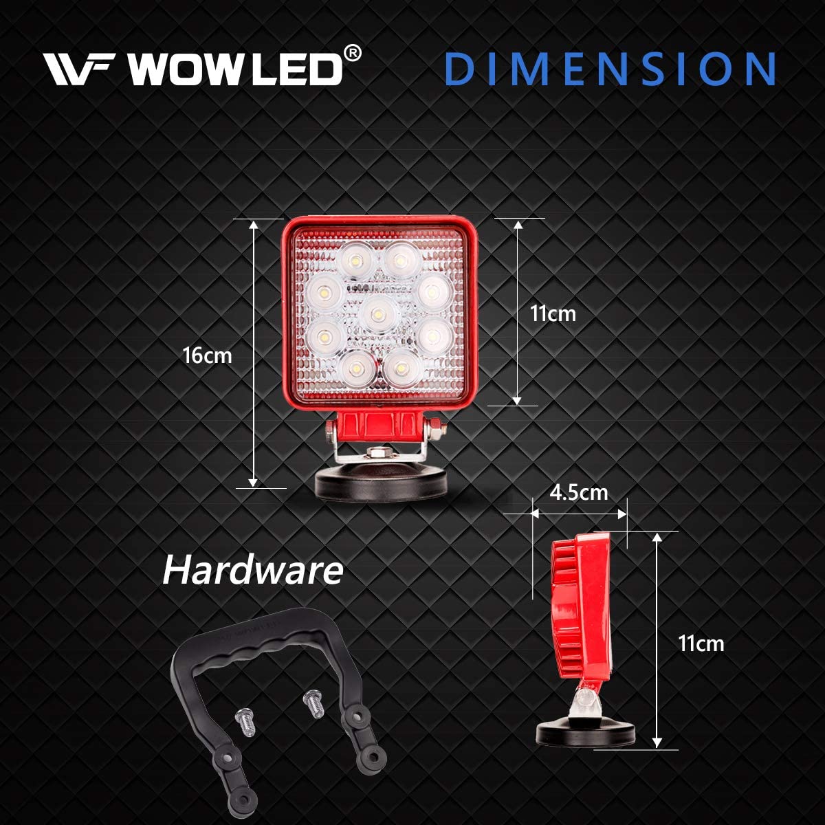WOWLED 27W Portable LED Work Light Flood Lamp with Magnetic Base for Car, Off-Road, Truck, Boat, Tractor, Truck, Engineering Vehicle, Maintenance, Camping Light DC 9-32V