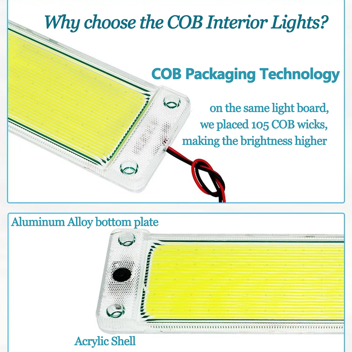 WOWLED 12V 105 COB LED Interior Lights 2Pack, 12W LED RV Ceiling Roof Lights Bar Lamp with On/Off Switch, LED Interior Lighting for Car Camper Van Bus Caravan Boat Dome Light Motorhome Kitchen