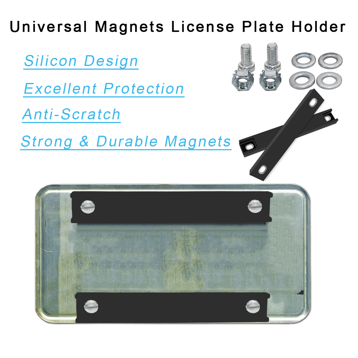 WOWLED 2 Pack Premium Rubber Coated Magnetic License Plate Holder, Magnet Tag, Demo Tag Test Drive, Car Dealer Magnet Bar License Plate Frame with Screws No Scratch for Car Truck (Black)