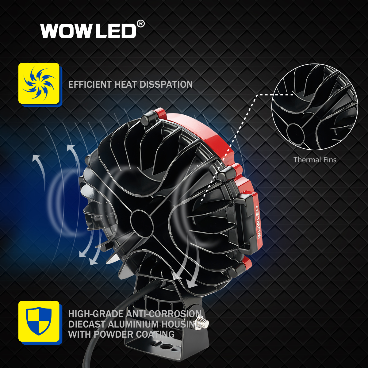 WOWLED Work Lights, 2 Pcs 51W Round LED Work Light Red LED Driving Light Spot Beam Work Lamp for Offroad Driving SUV 4WD 4X4 ATV Truck Boat Car Camp