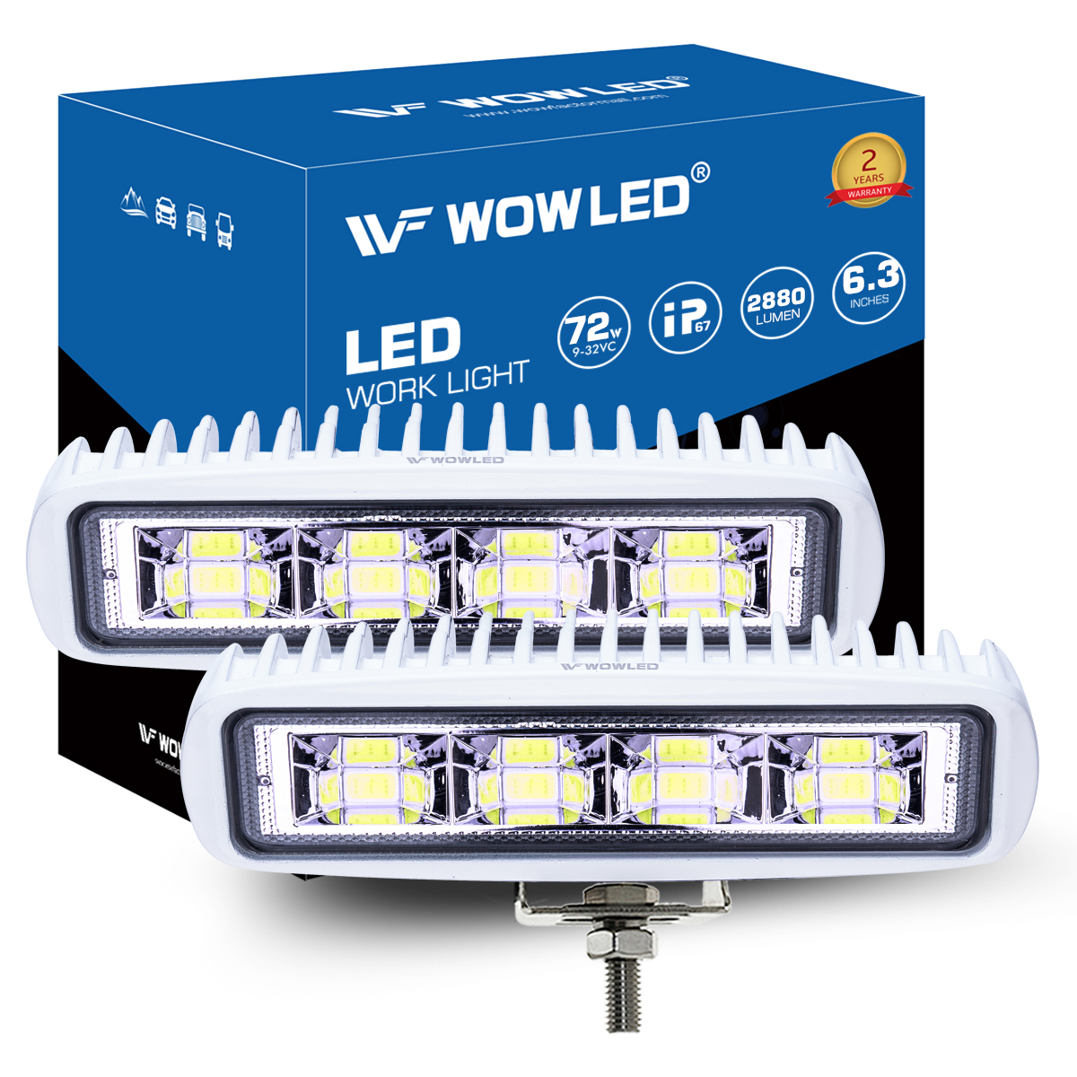 WOWLED LED Spreader Lights for Boat, 6.3inch 2 Pack 72W Waterproof T-Top Boat Spreader Light Deck Dock Marine Spreader Flood Lights, COB Spotlight 12V White Marine LED Light for Boat Pontoon Fishing