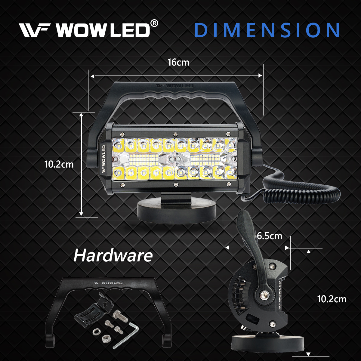 WOWLED Portable LED Work Light with Magnetic Base, 48W Super Bright Waterproof Flood & Spot Lights Job Site Lighting Fog Lights for SUV Boat Bar Truck Outdoor Camping Car Repairing Emergency Lights
