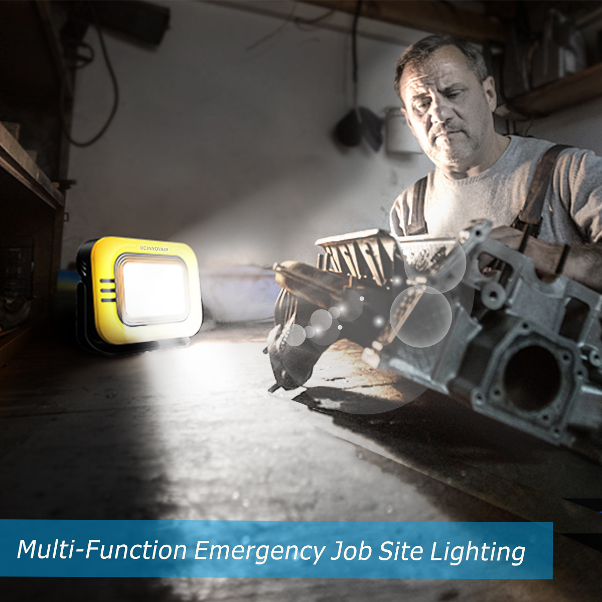 Portable USB & Solar Power Rechargeable LED Work Lights, Multi-Function Emergency Worklight Lamp White Light with Red & Blue Warning Light, 7500mA Power Bank Charger for Outdoor Camping Job Site